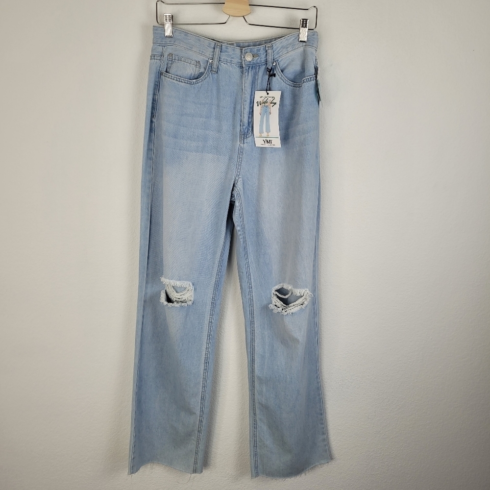 Ymi rip distressed light wash wide leg 90's style jeans - Picture 2 of 11